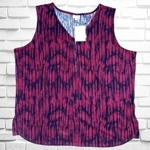 LuLaRoe 3XL Rachael V-Neck Zippered Tank Top • Red & Black Tie-Dyed Print • BNWT